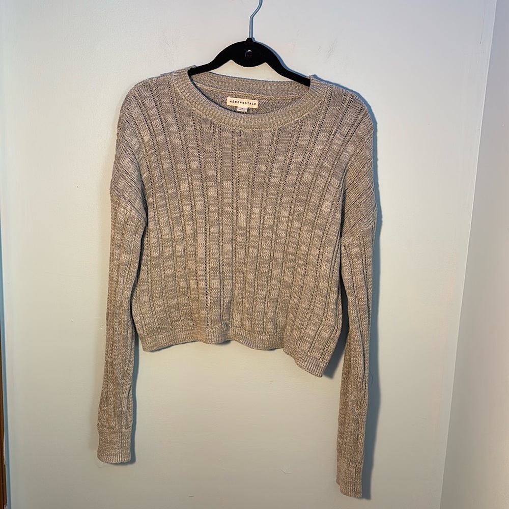 Aeropostale Cropped LongSleeve Sweater Woman’s Grey Medium
